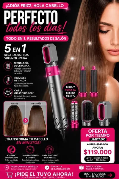 Cepillo Secador 5 En 1 Alisador De Pelo